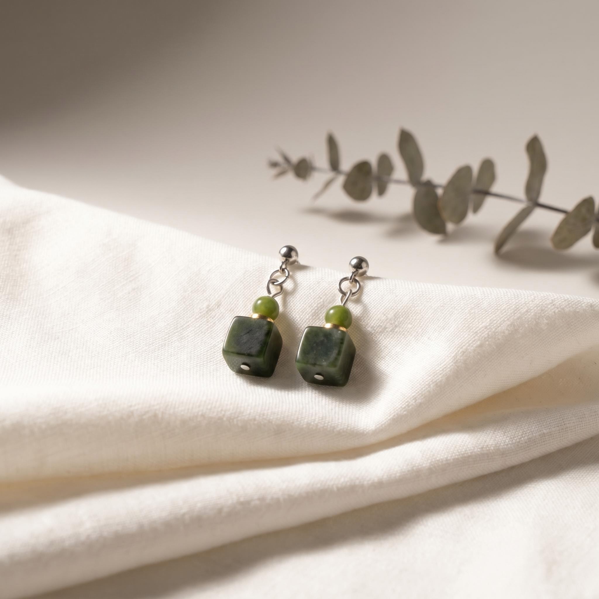 Silver-Tone Green Stone-Like Drop Earrings