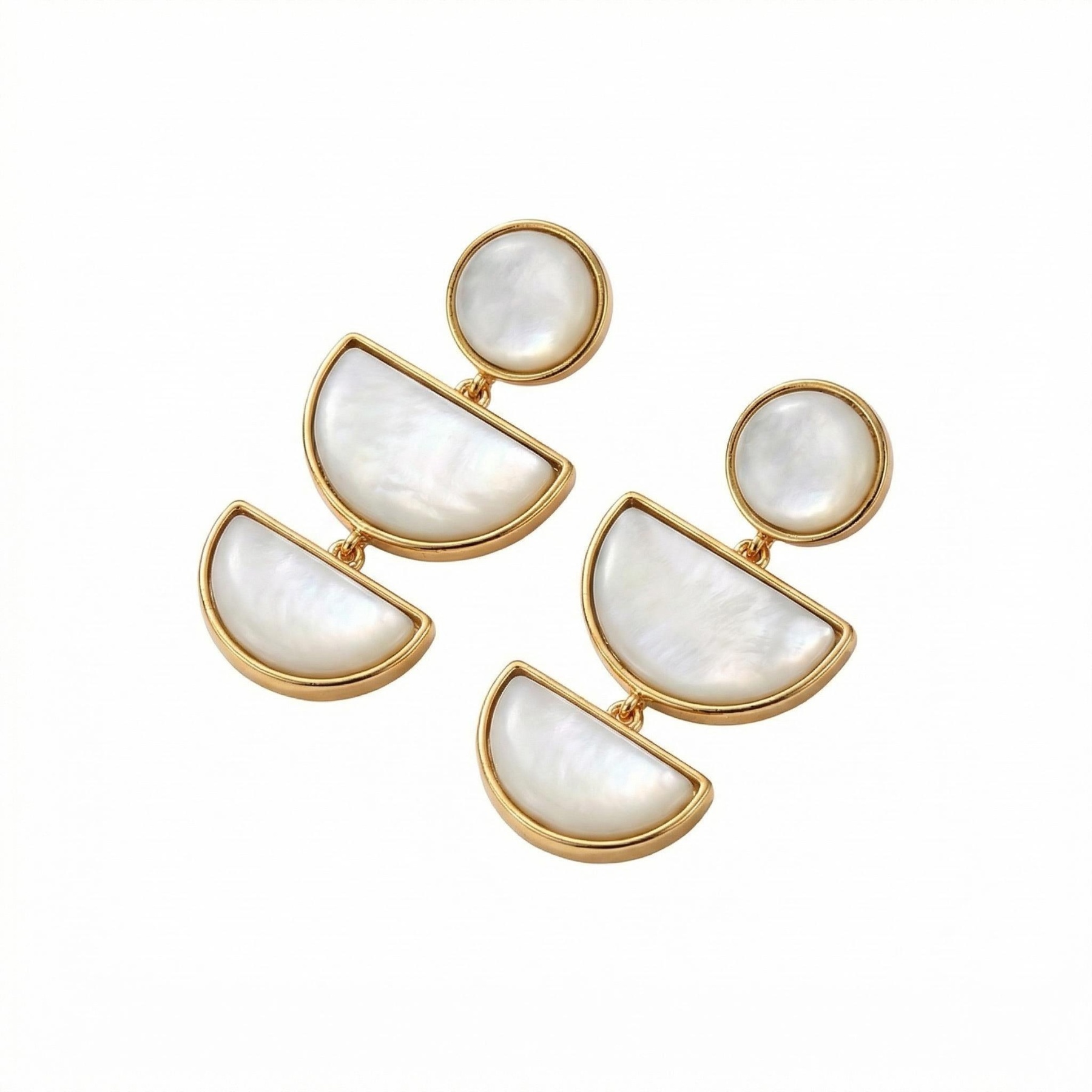 “Layered Shell & Gold” Geometric Mother-of-Pearl Drop Earrings