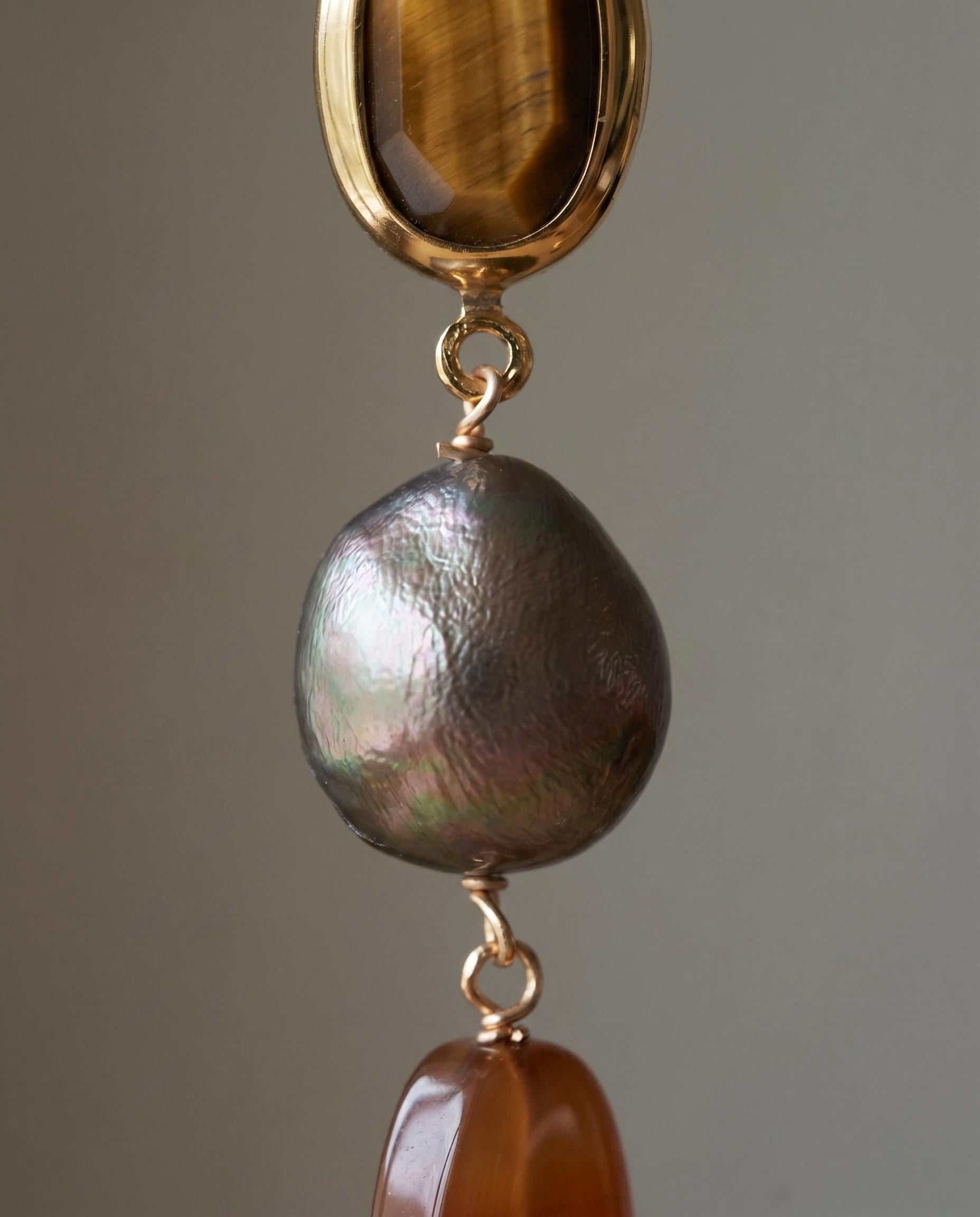 The "Grounding" Earth Layers – Tiger’s Eye, Baroque Pearl & Carnelian Drops