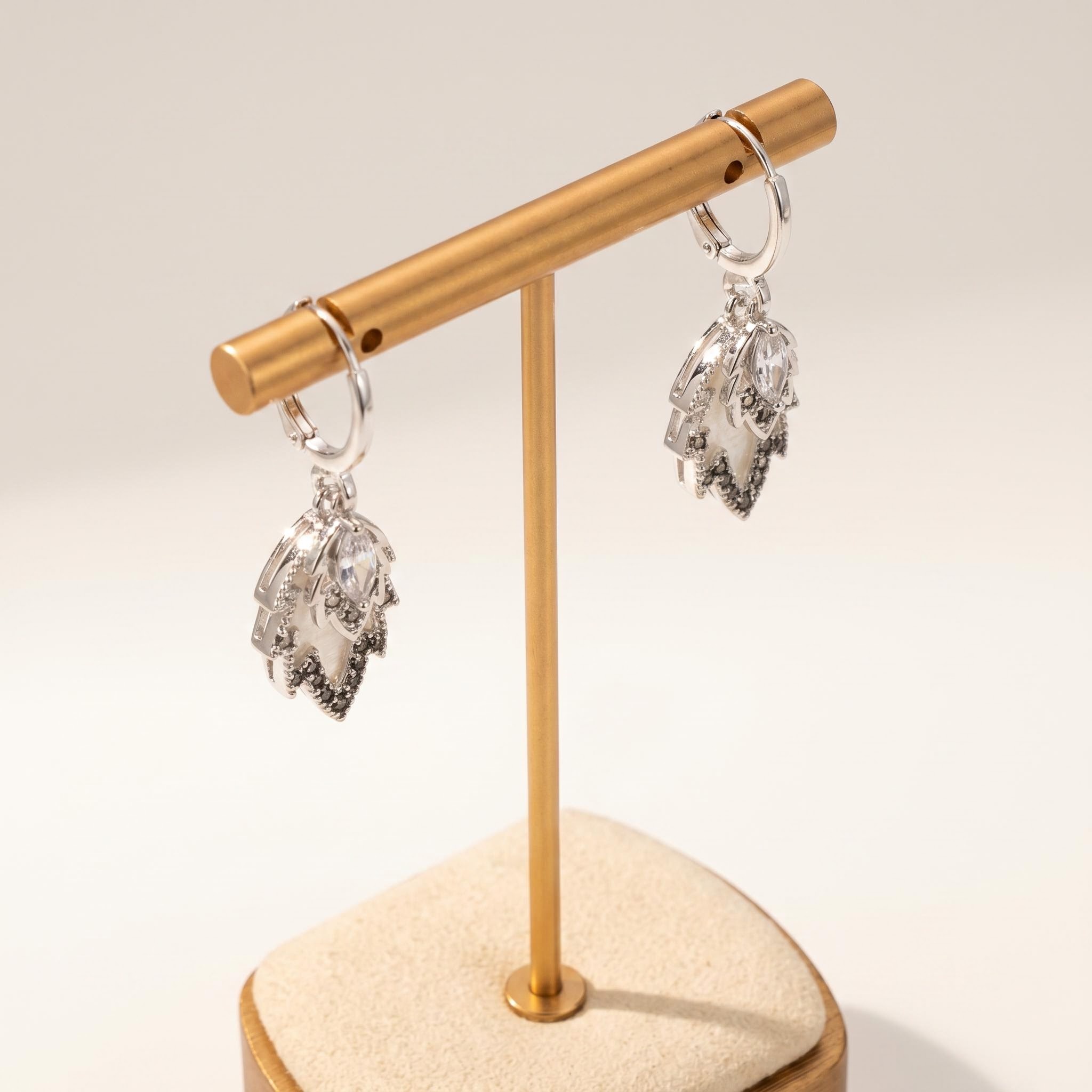 Silver-Tone Mother-of-Pearl-Inspired Leaf Drop Earrings