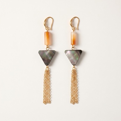 Gold-Tone Triangle Tassel Drop Earrings