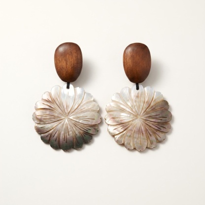 Wood-Like Floral Shell-Inspired Statement Earrings