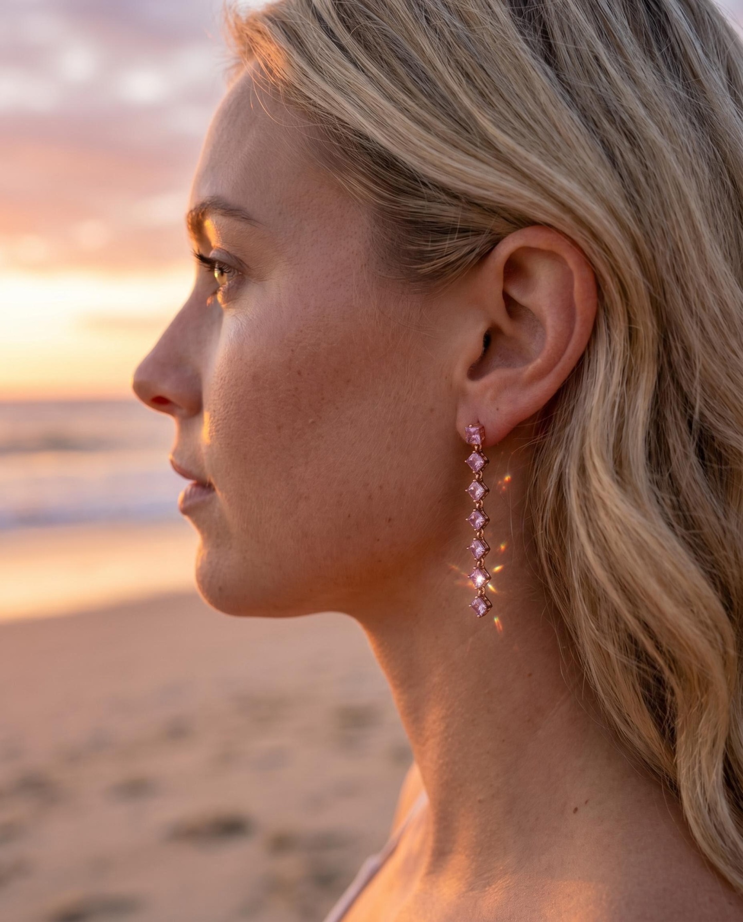 “Sweet Dream” Graduated Square Zirconia Tassel Earrings – Rose Gold