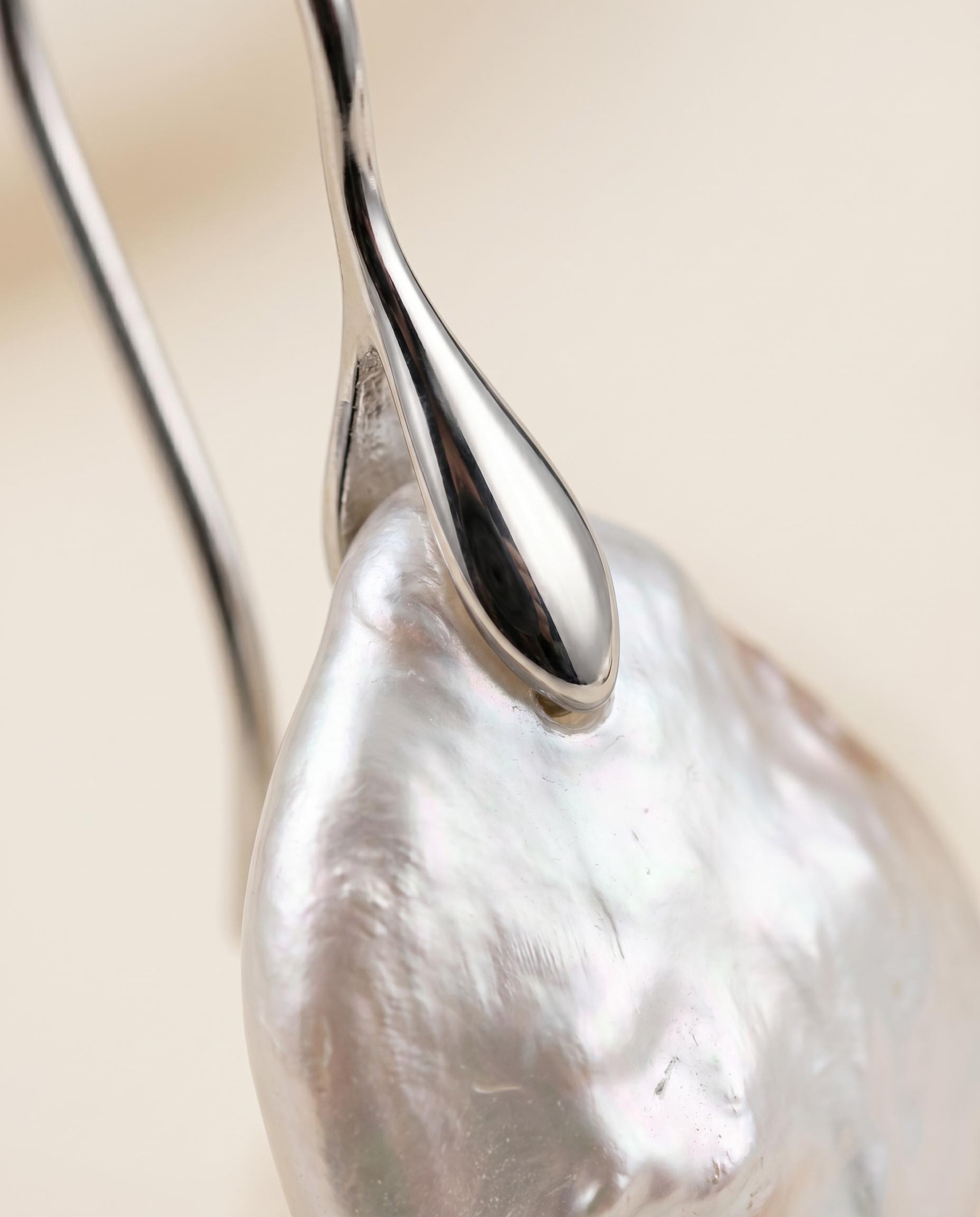Silver-Tone Pearl-Like Teardrop Earrings