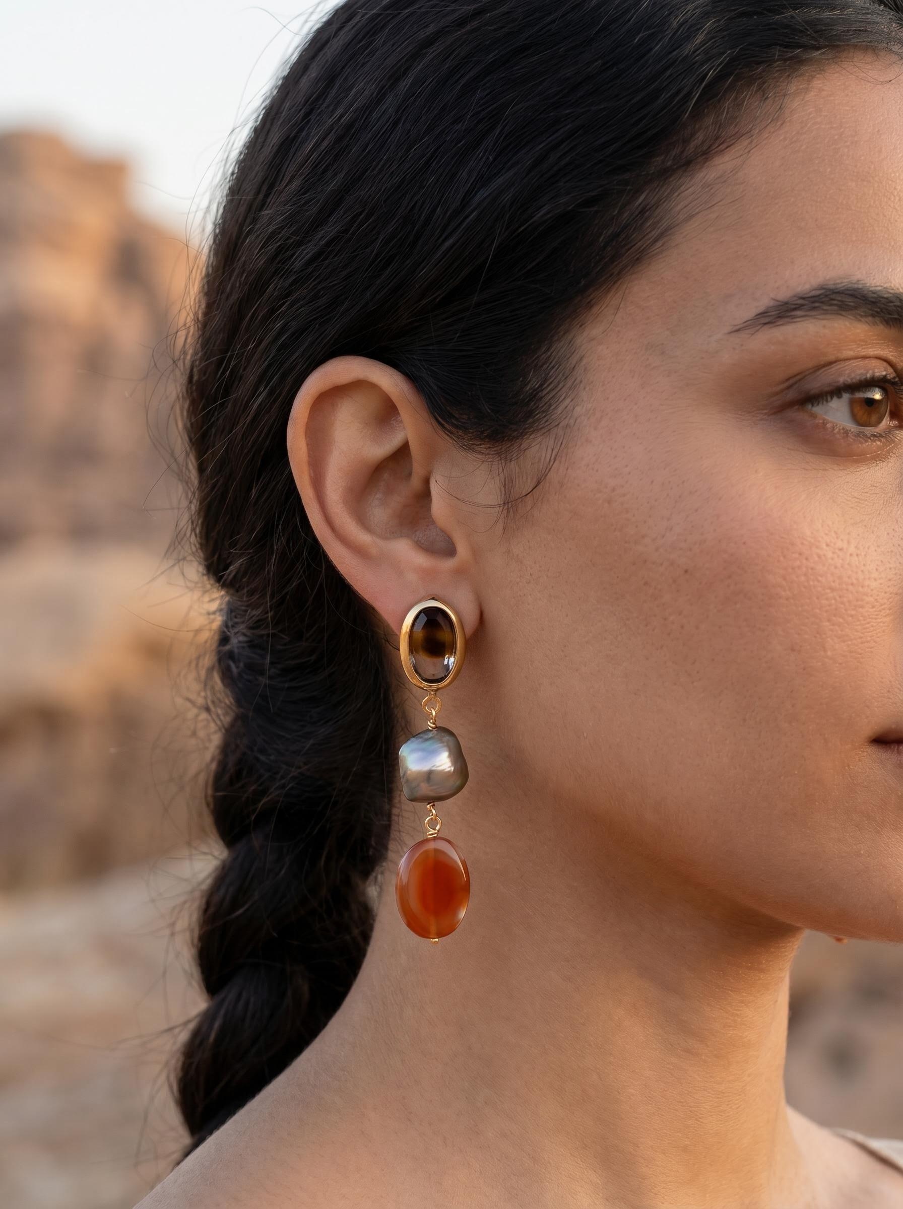 The "Grounding" Earth Layers – Tiger’s Eye, Baroque Pearl & Carnelian Drops