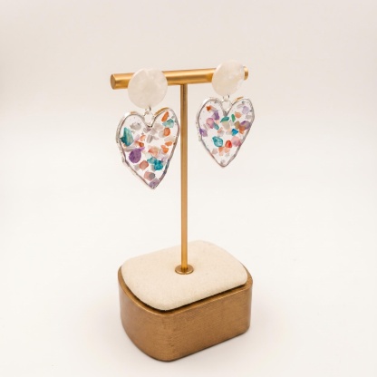 Pearl-Like Color Chip Heart Drop Earrings