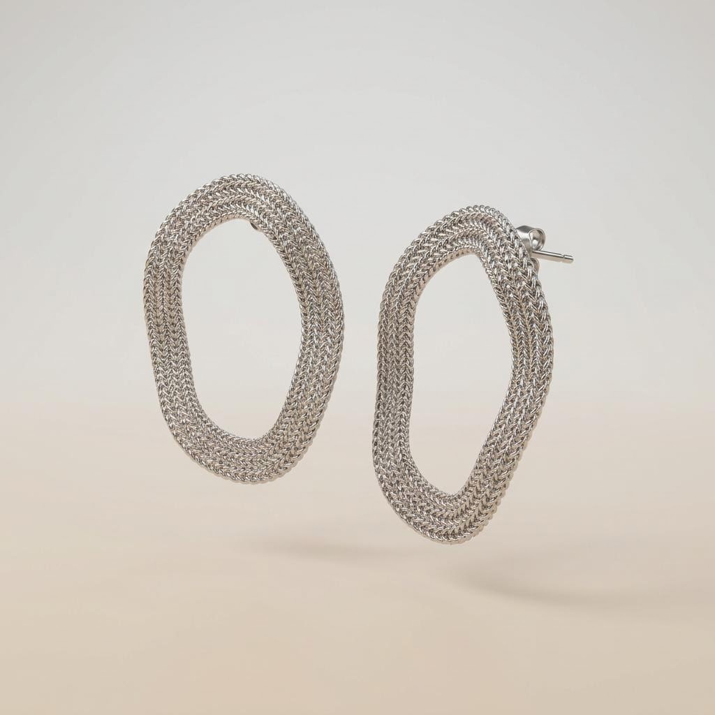 Silver-Tone Woven Oval Stud Earrings