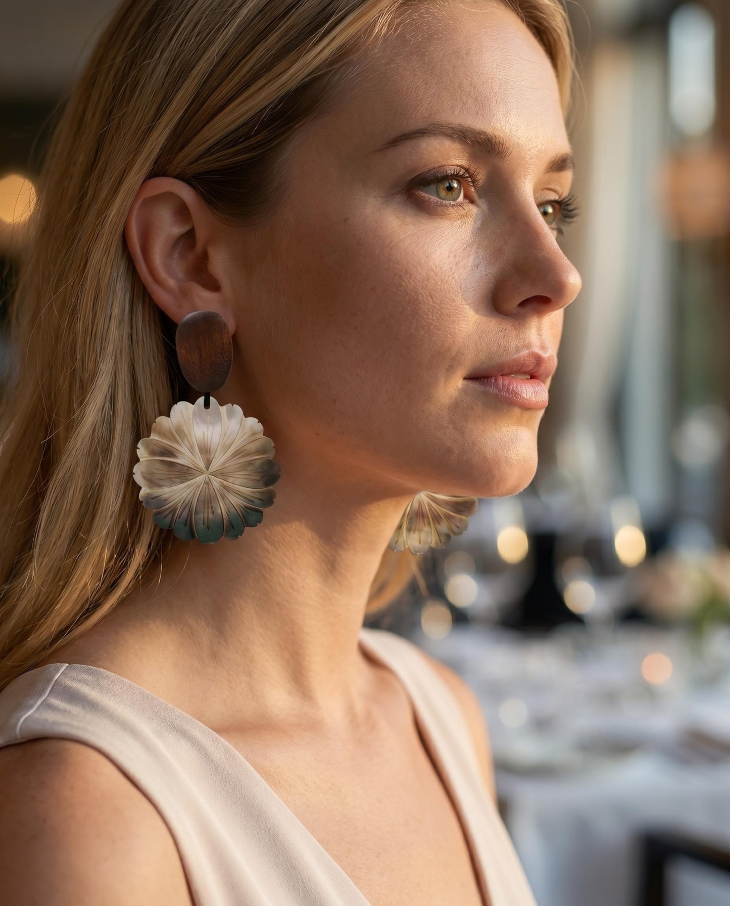 Wood-Like Floral Shell-Inspired Statement Earrings