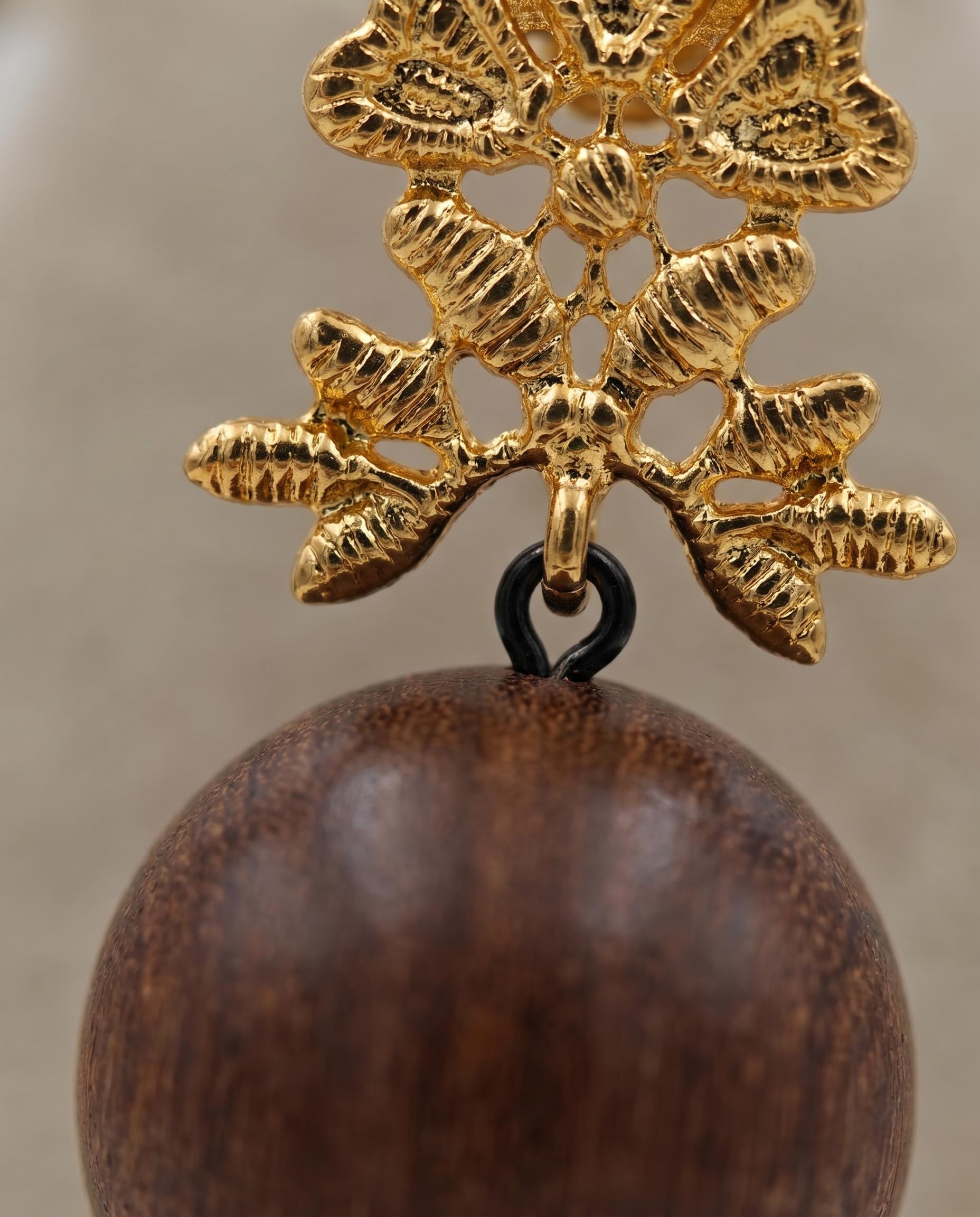 Gold-Tone Floral Wood-Like Bead Statement Earrings
