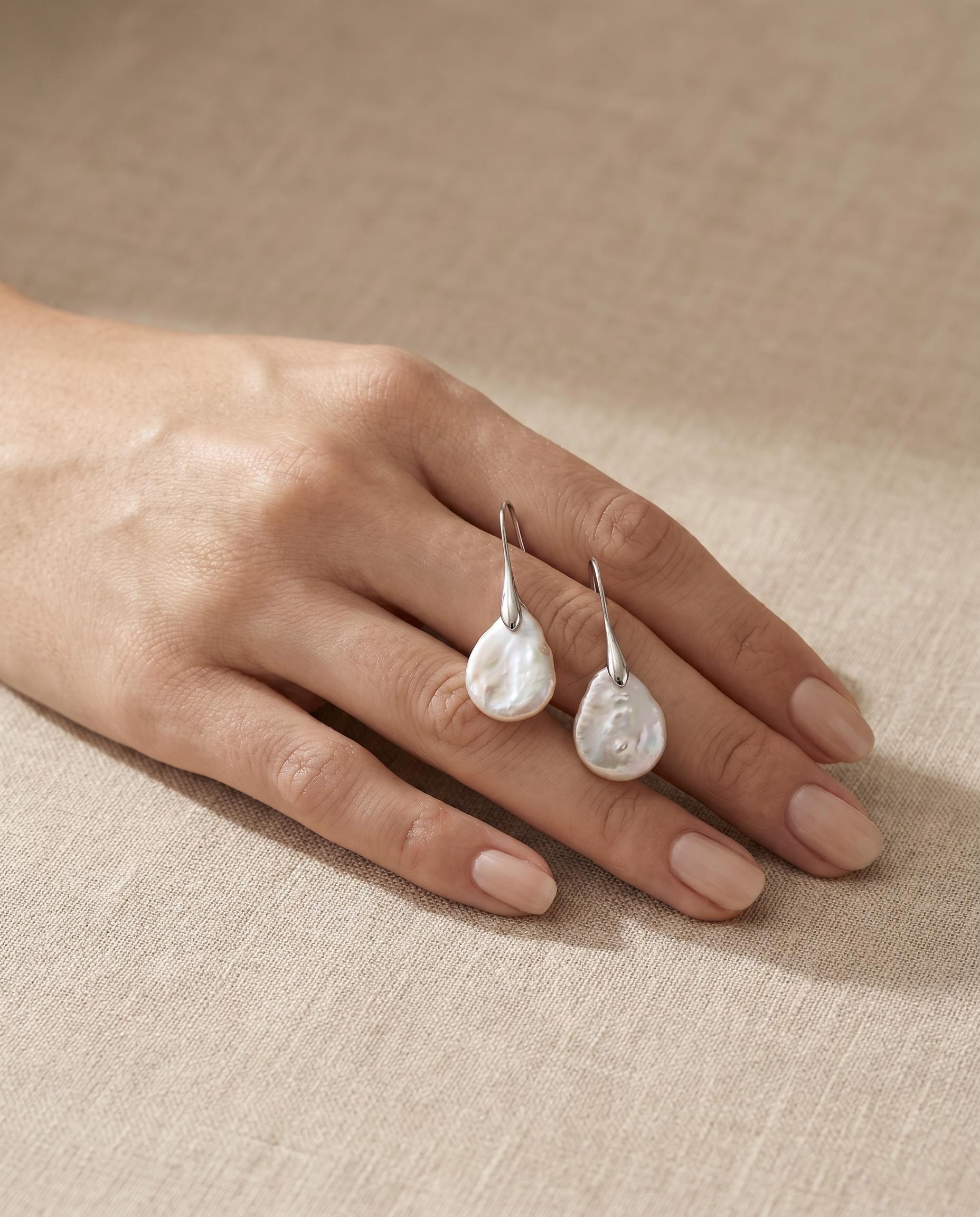 Silver-Tone Pearl-Like Teardrop Earrings