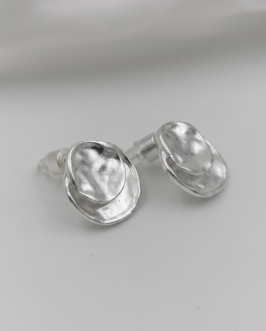 Silver-Tone Sculptural Stud Earrings