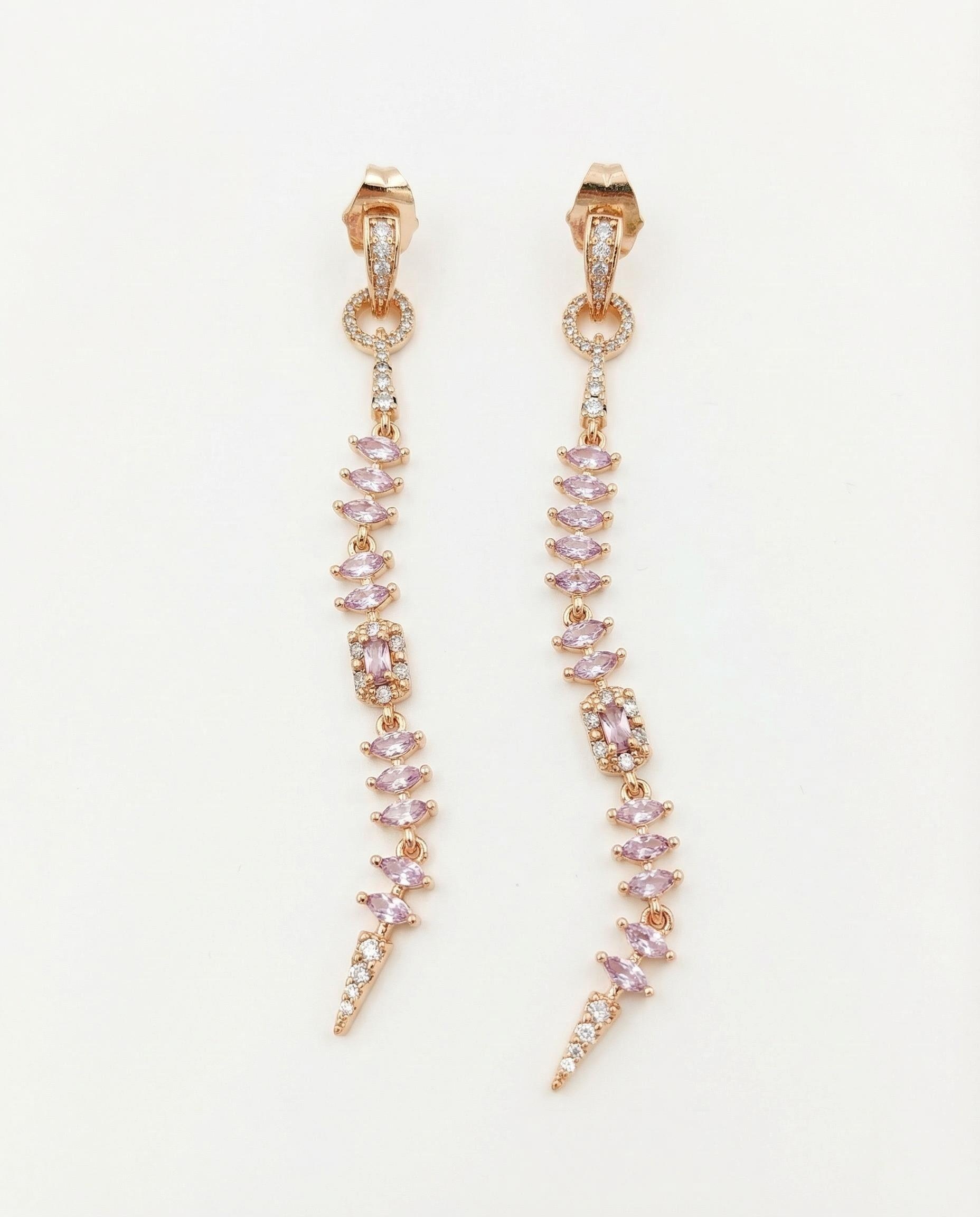 Amethyst Tassel Earrings – 7.5cm Waterfall of Purple Gems in 14K Rose Gold