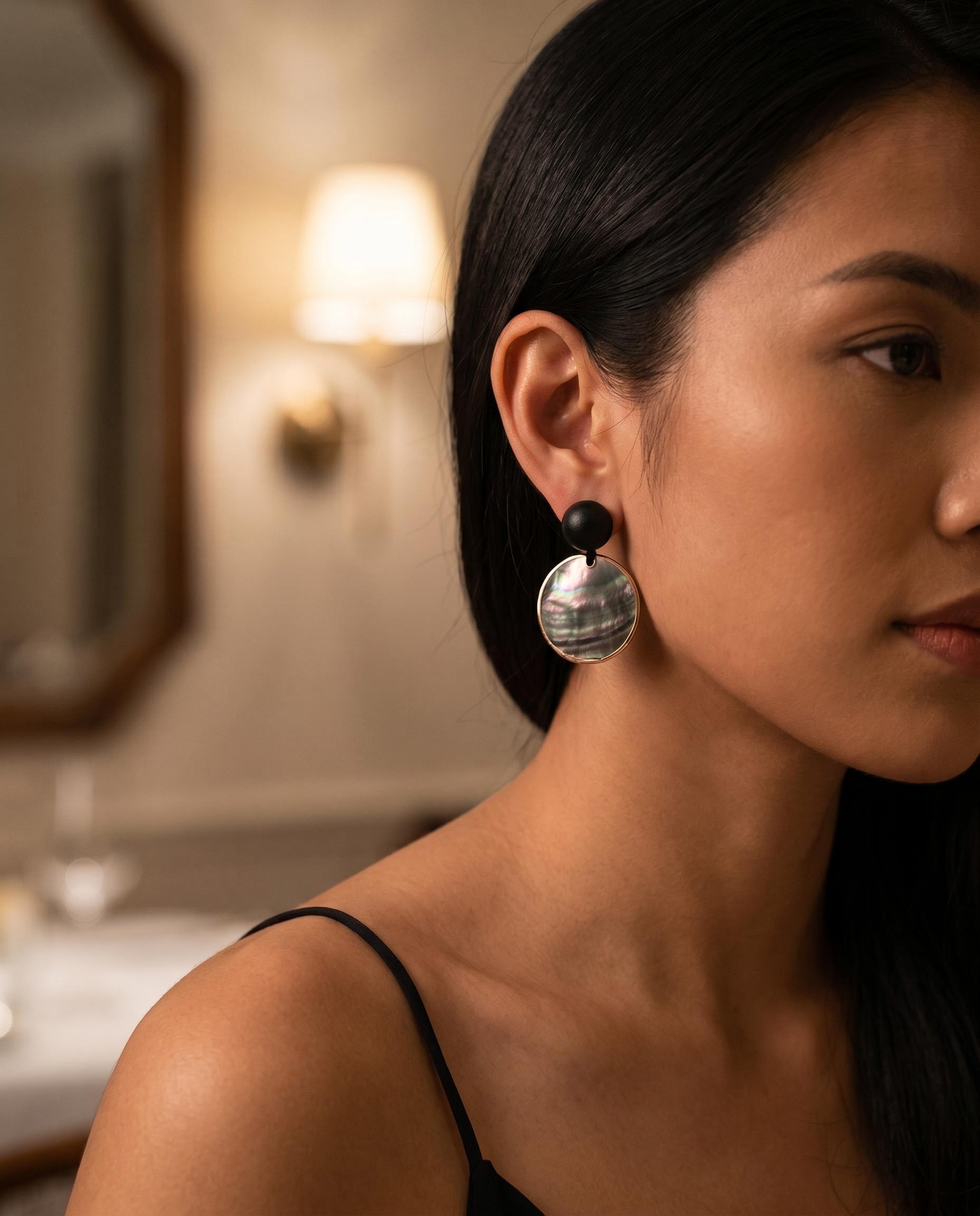 Gold-Tone Shell-Inspired Disc Statement Earrings