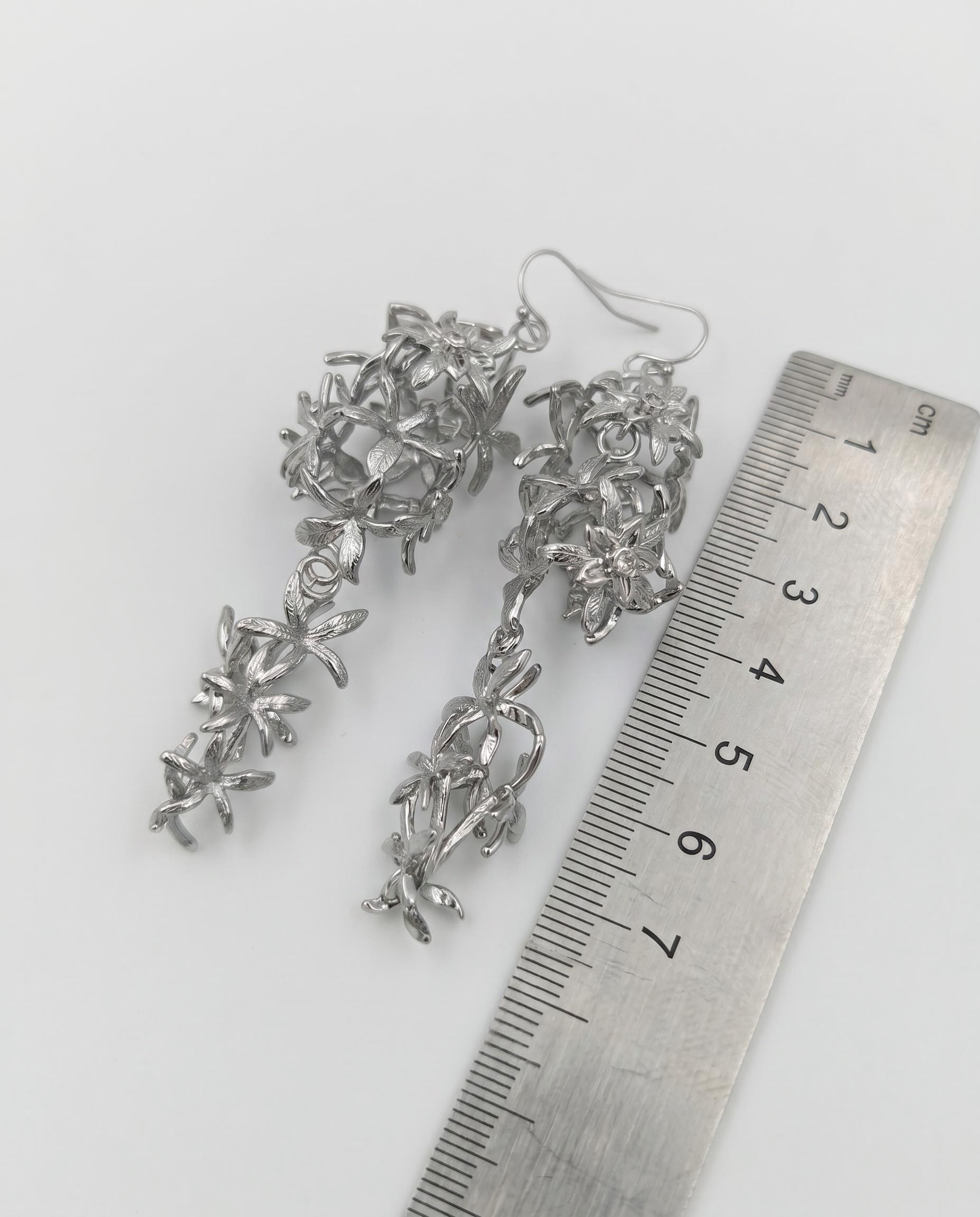 Silver-Tone Floral Vine Statement Drop Earrings