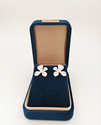 Textured Petal Stud Earrings with Seed Pearls – Minimalist Silver Floral