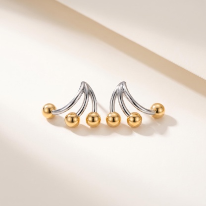 Mixed-Tone Crescent Bead Stud Earrings