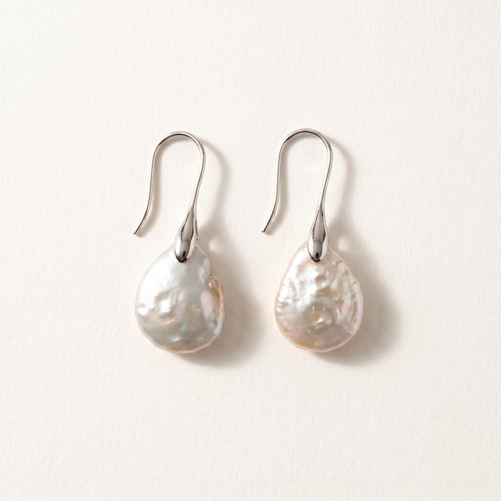 Silver-Tone Pearl-Like Teardrop Earrings