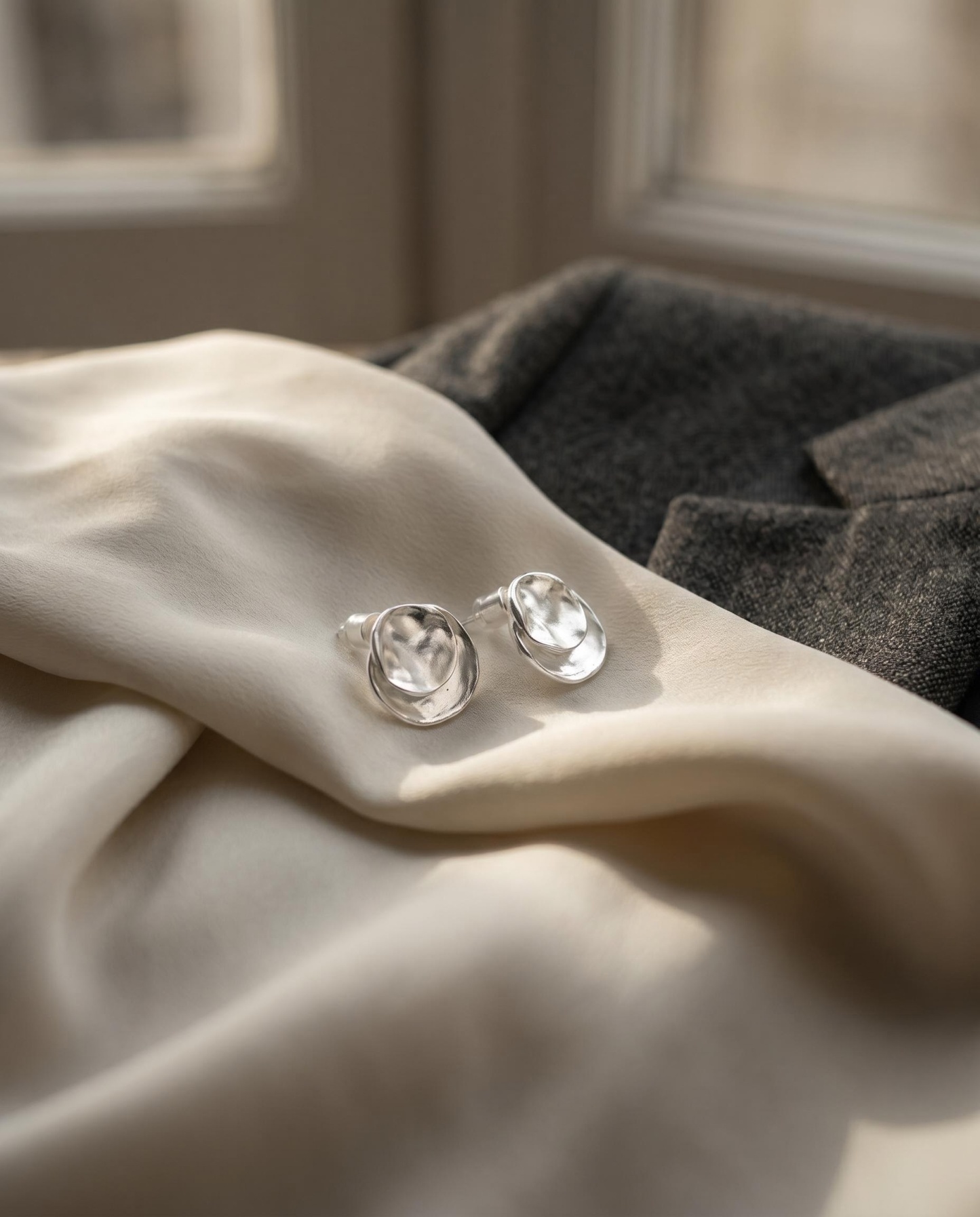 Silver-Tone Sculptural Stud Earrings