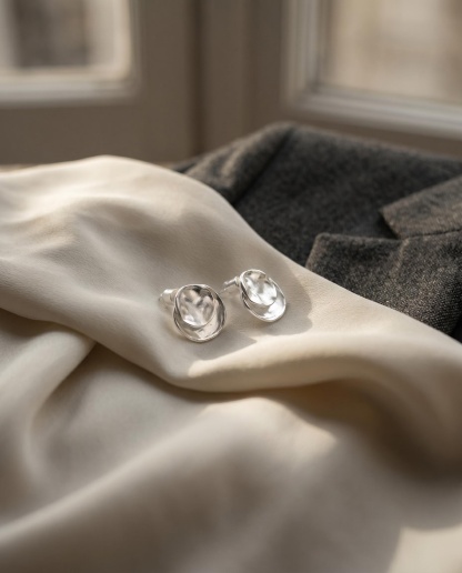 Silver-Tone Sculptural Stud Earrings