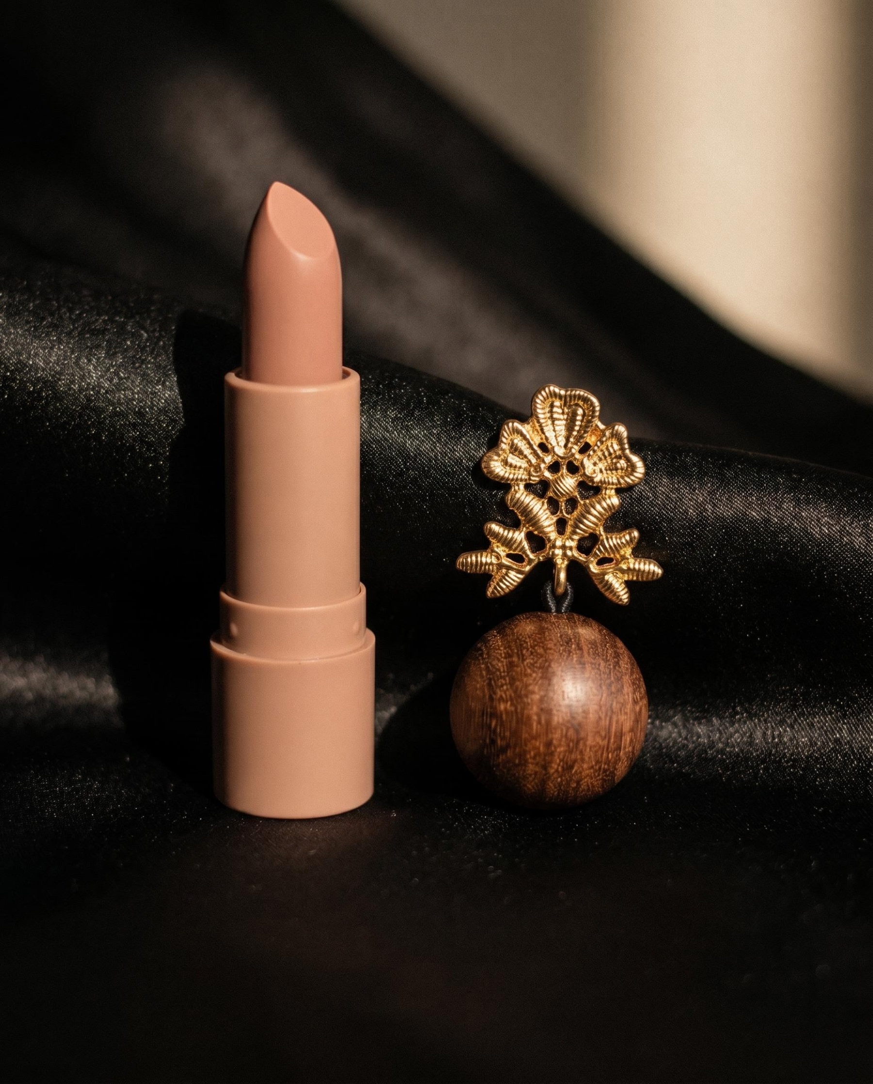 Gold-Tone Floral Wood-Like Bead Statement Earrings