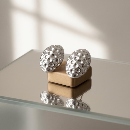 Silver-Tone Hammered Dome Stud Earrings