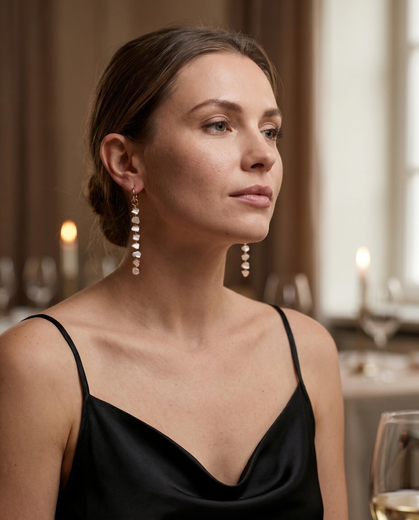 Gold-Tone Pearl-Like Chain Drop Earrings