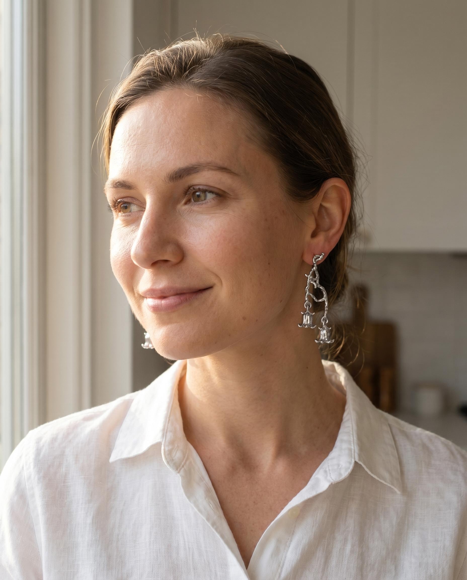 Silver-Tone Bellflower Branch Dangle Earrings