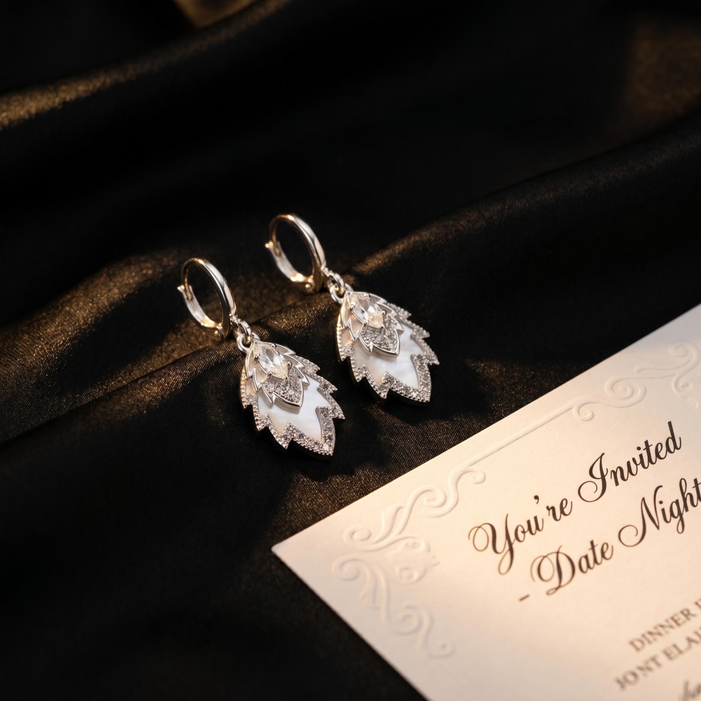 Silver-Tone Mother-of-Pearl-Inspired Leaf Drop Earrings