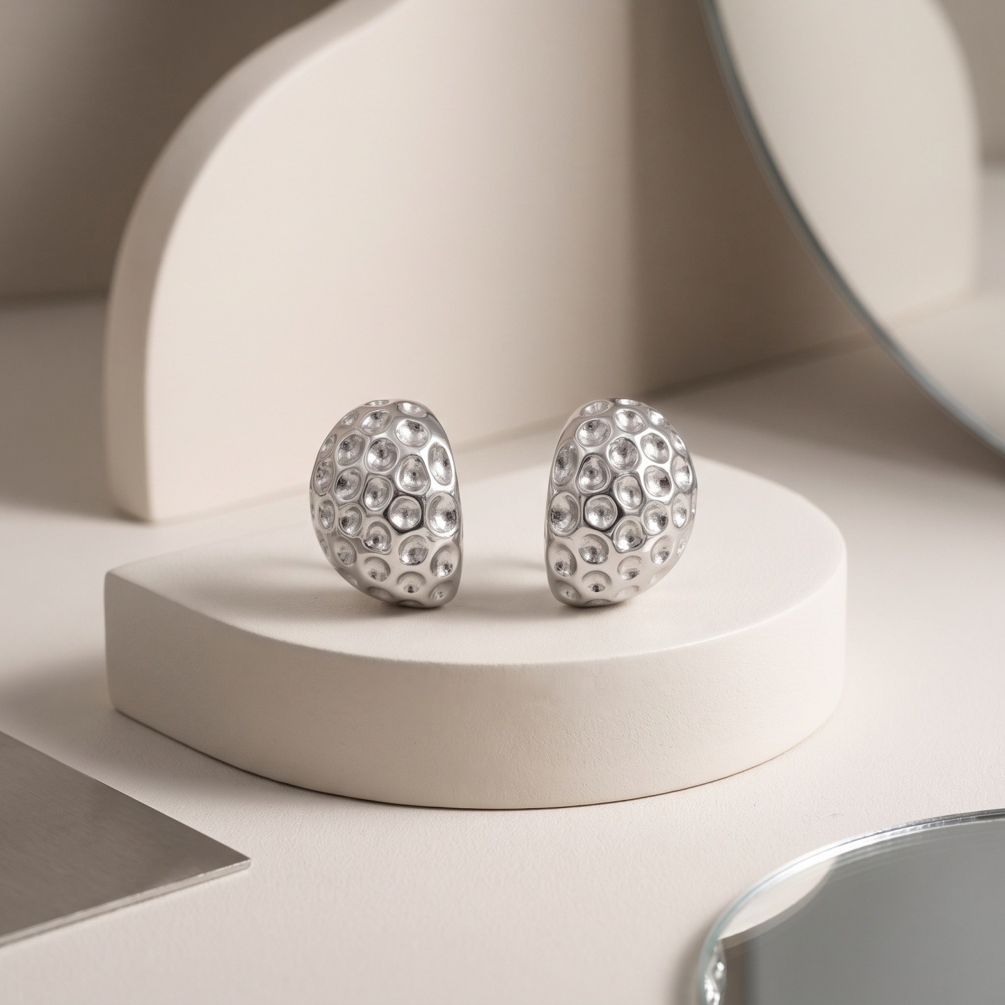 Silver-Tone Hammered Dome Stud Earrings