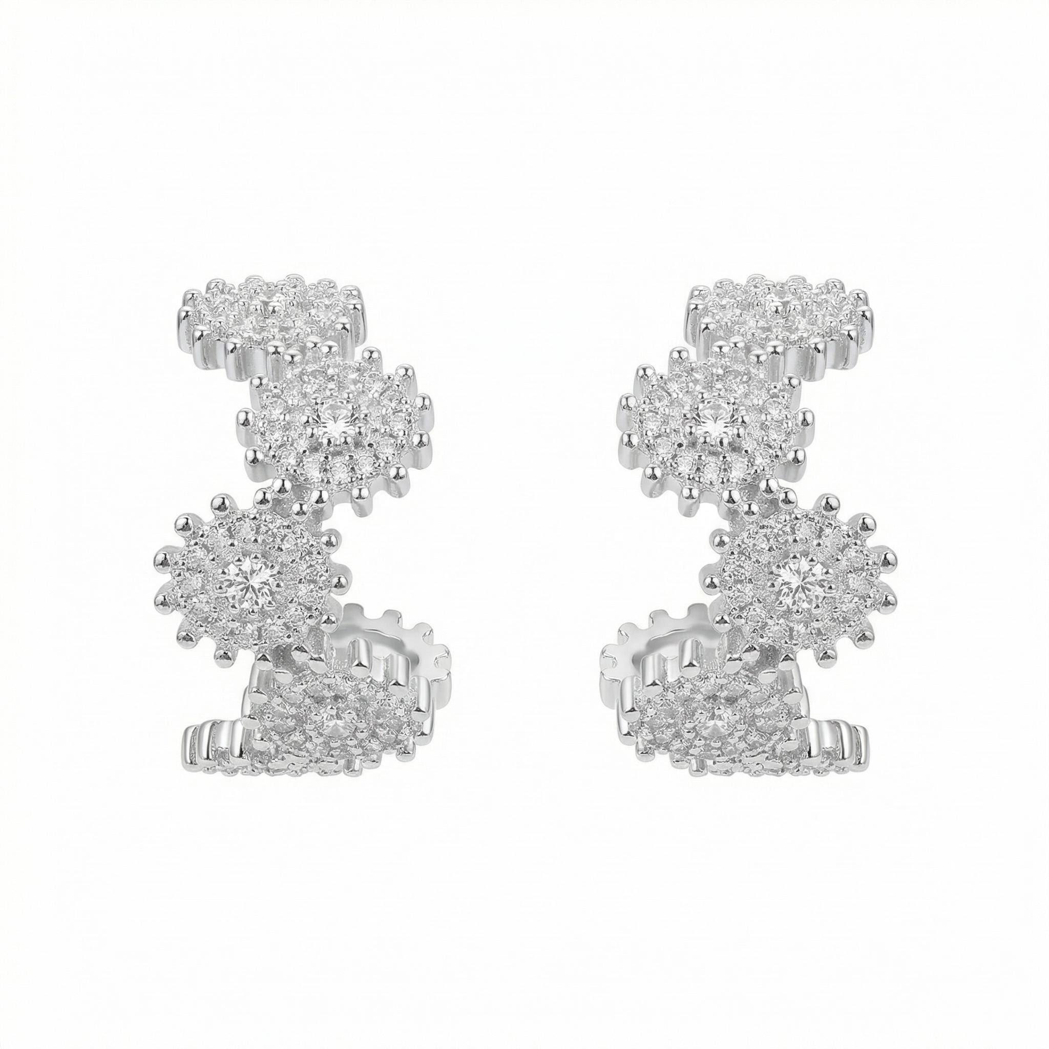 “Milky Way” Micro-Paved Diamond Wave Stud Earrings – Sterling Silver