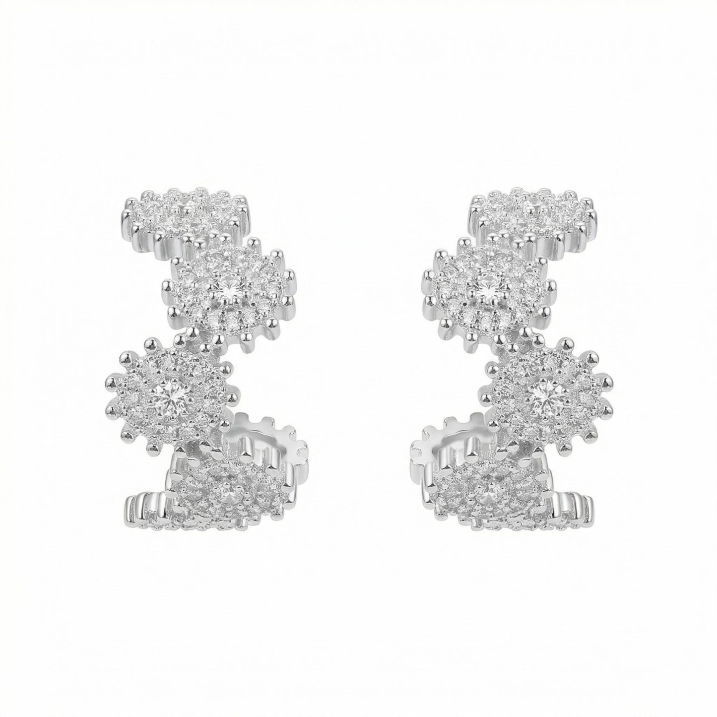 “Milky Way” Micro-Paved Diamond Wave Stud Earrings – Sterling Silver