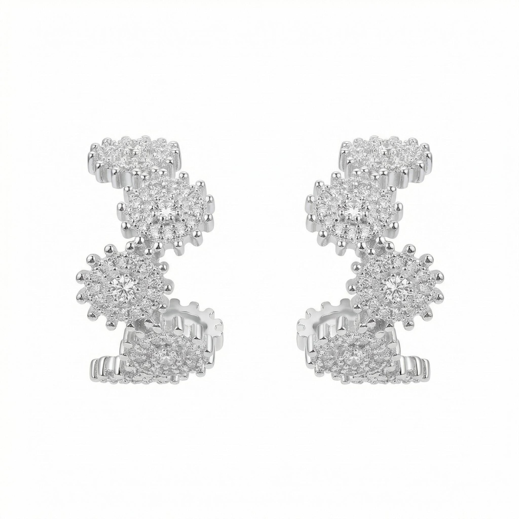 “Milky Way” Micro-Paved Diamond Wave Stud Earrings – Sterling Silver