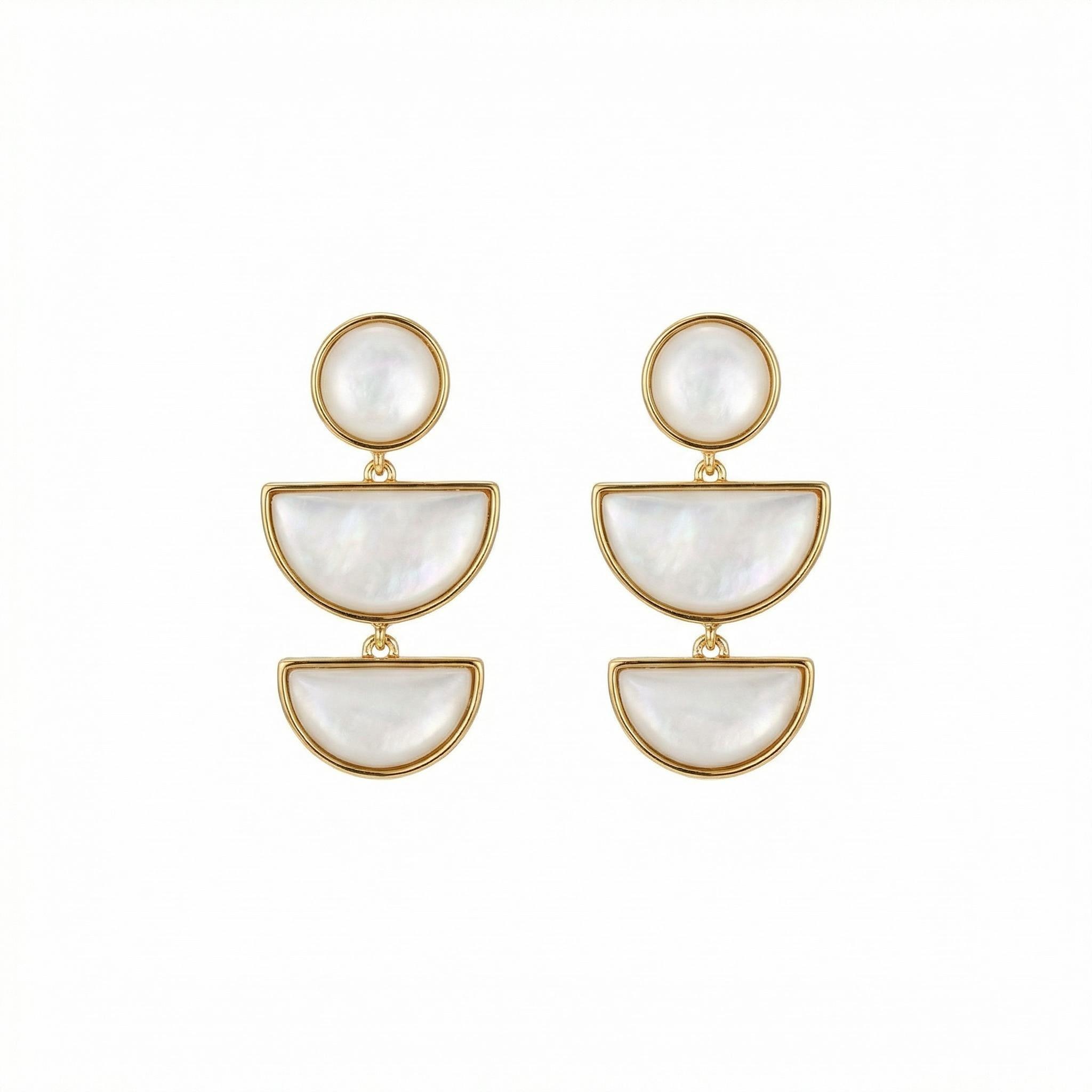 “Layered Shell & Gold” Geometric Mother-of-Pearl Drop Earrings