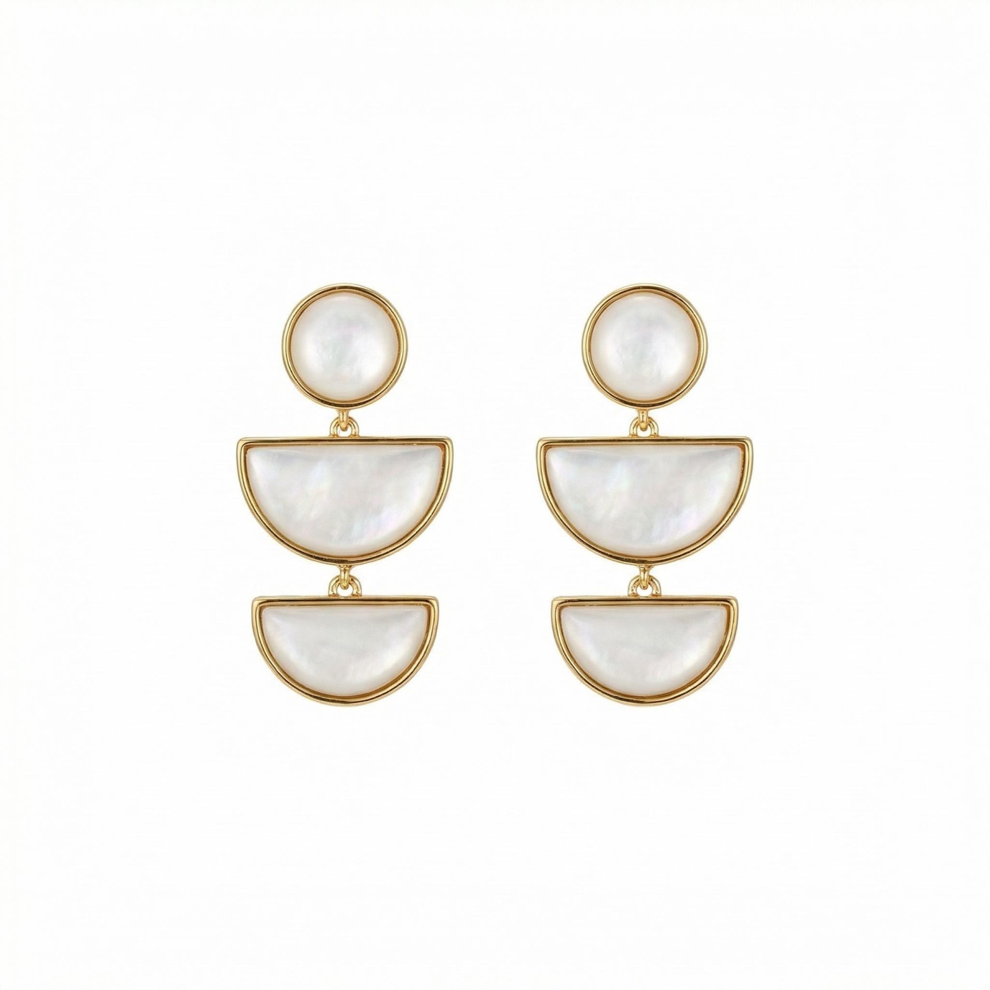 “Layered Shell & Gold” Geometric Mother-of-Pearl Drop Earrings
