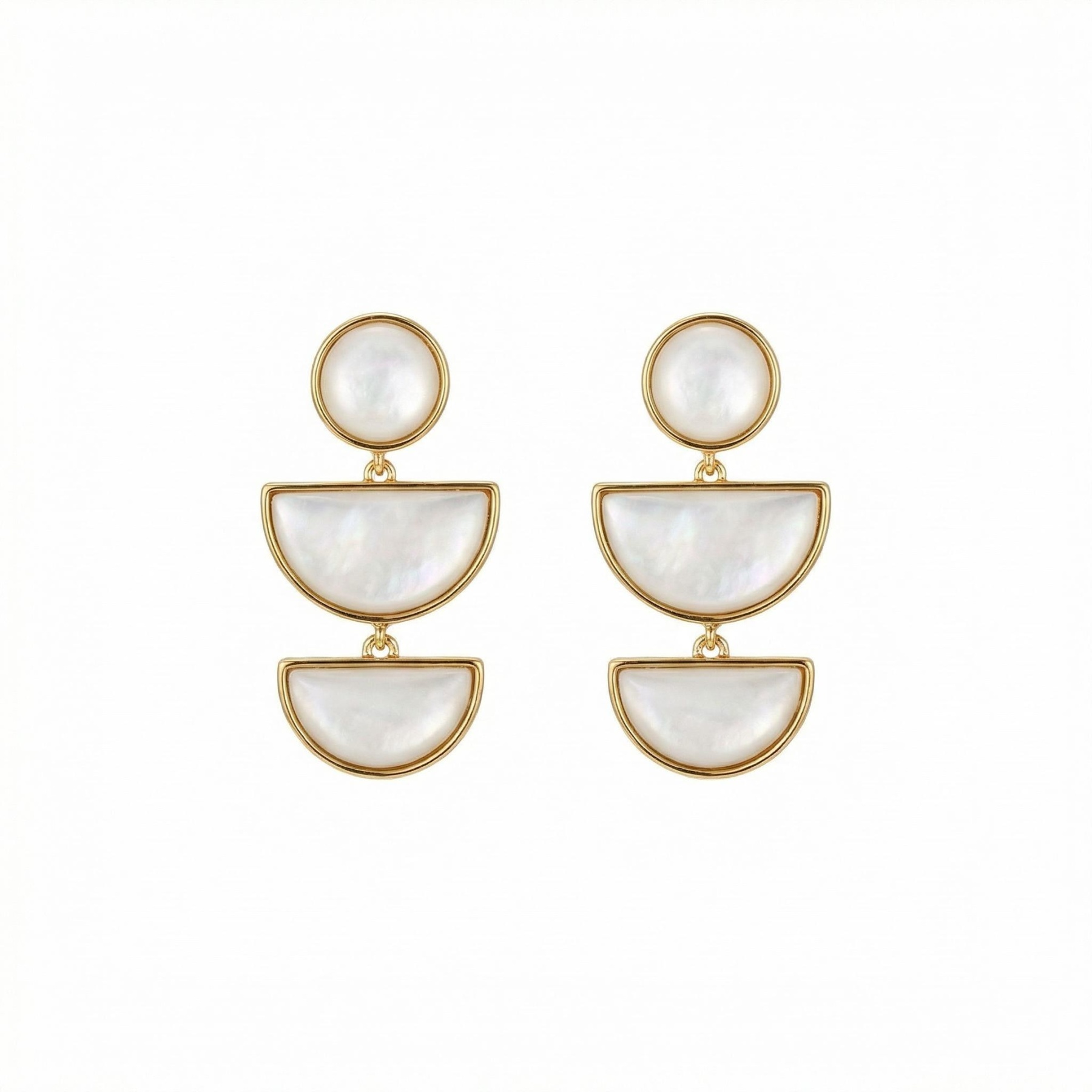 “Layered Shell & Gold” Geometric Mother-of-Pearl Drop Earrings