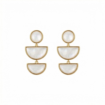 “Layered Shell & Gold” Geometric Mother-of-Pearl Drop Earrings