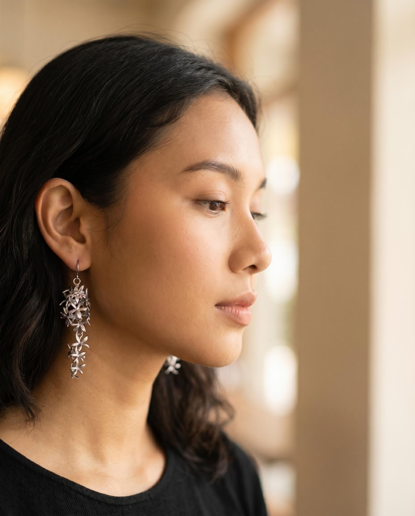 Silver-Tone Floral Vine Statement Drop Earrings
