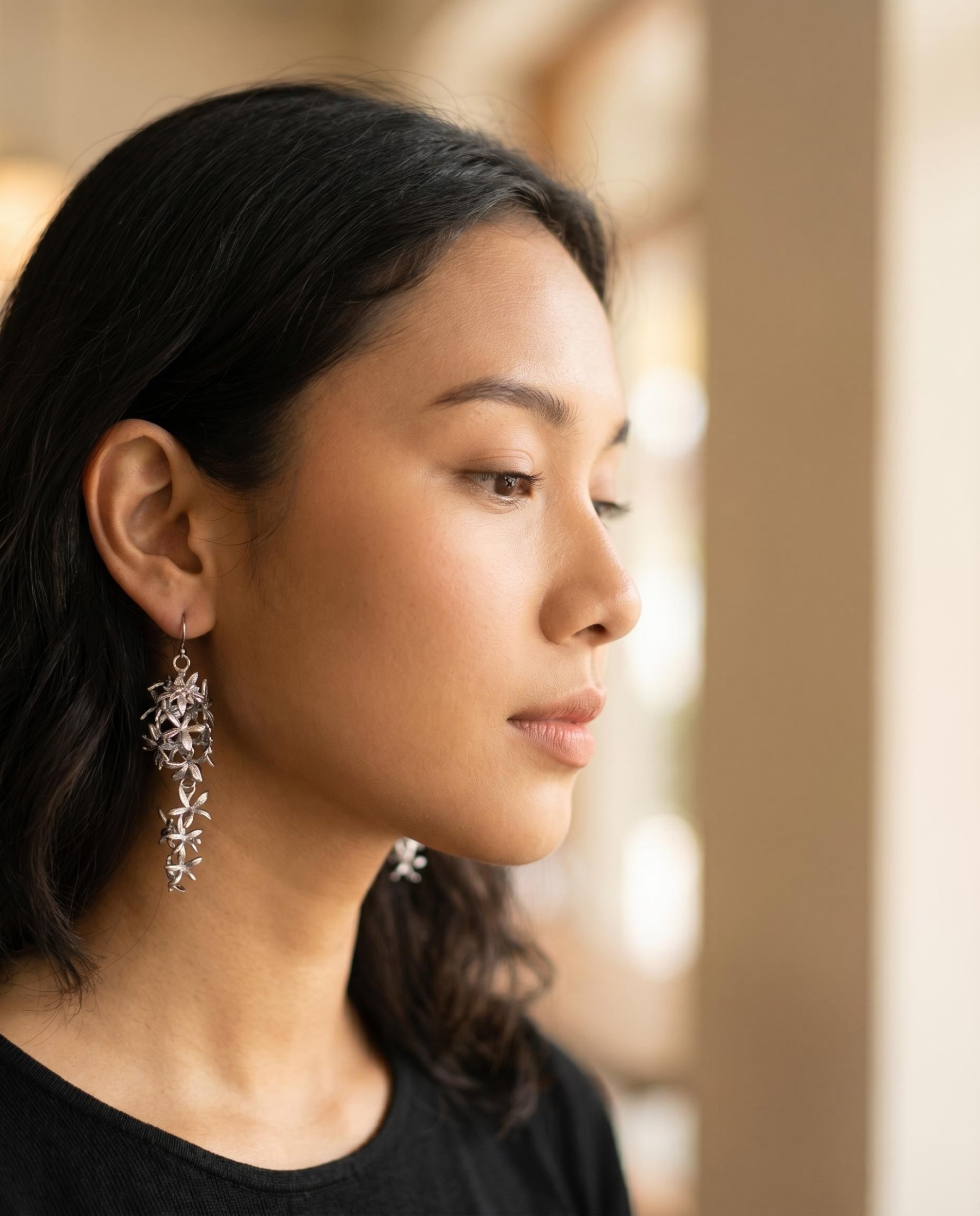 Silver-Tone Floral Vine Statement Drop Earrings