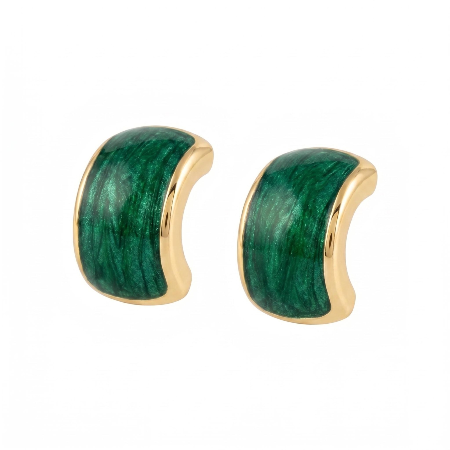 The "Stillness" Rectangular Seal – Green Enamel & Diamond Studs