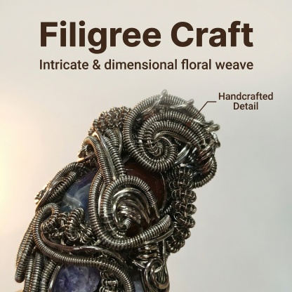 Antique Silver Filigree Wire Wrapped Crystal Pendant - Vintage Floral Elegance