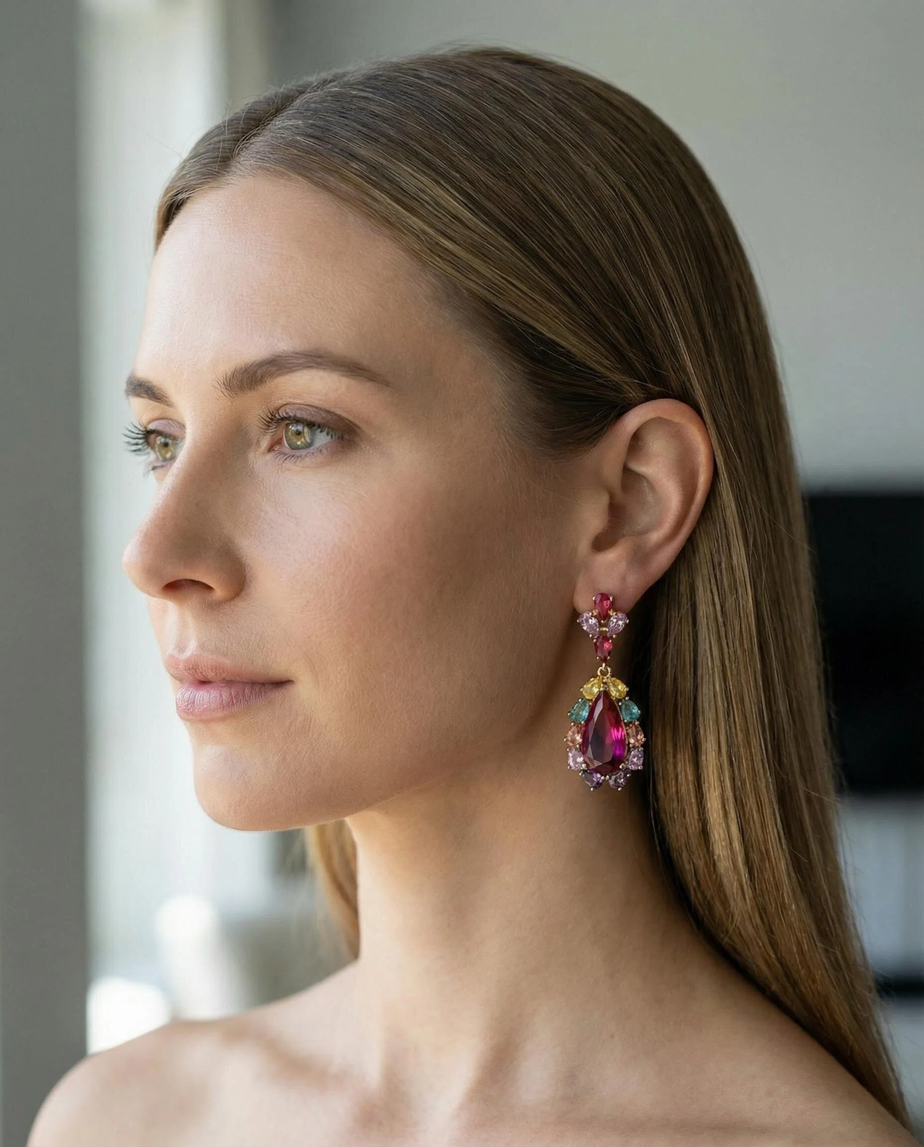 Handcrafted Multi-Gemstone Drop Earrings – Bohemian Teardrop in Gold