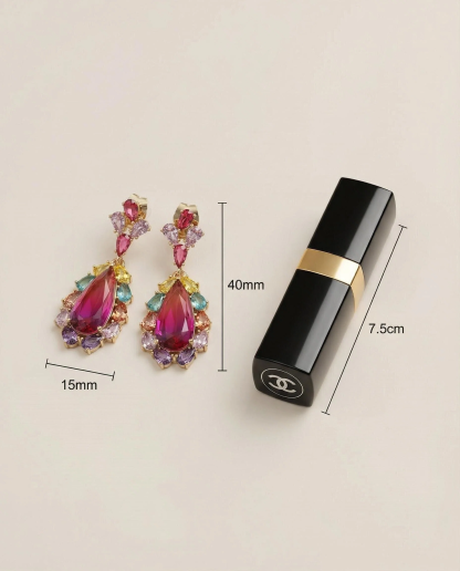 Handcrafted Multi-Gemstone Drop Earrings – Bohemian Teardrop in Gold