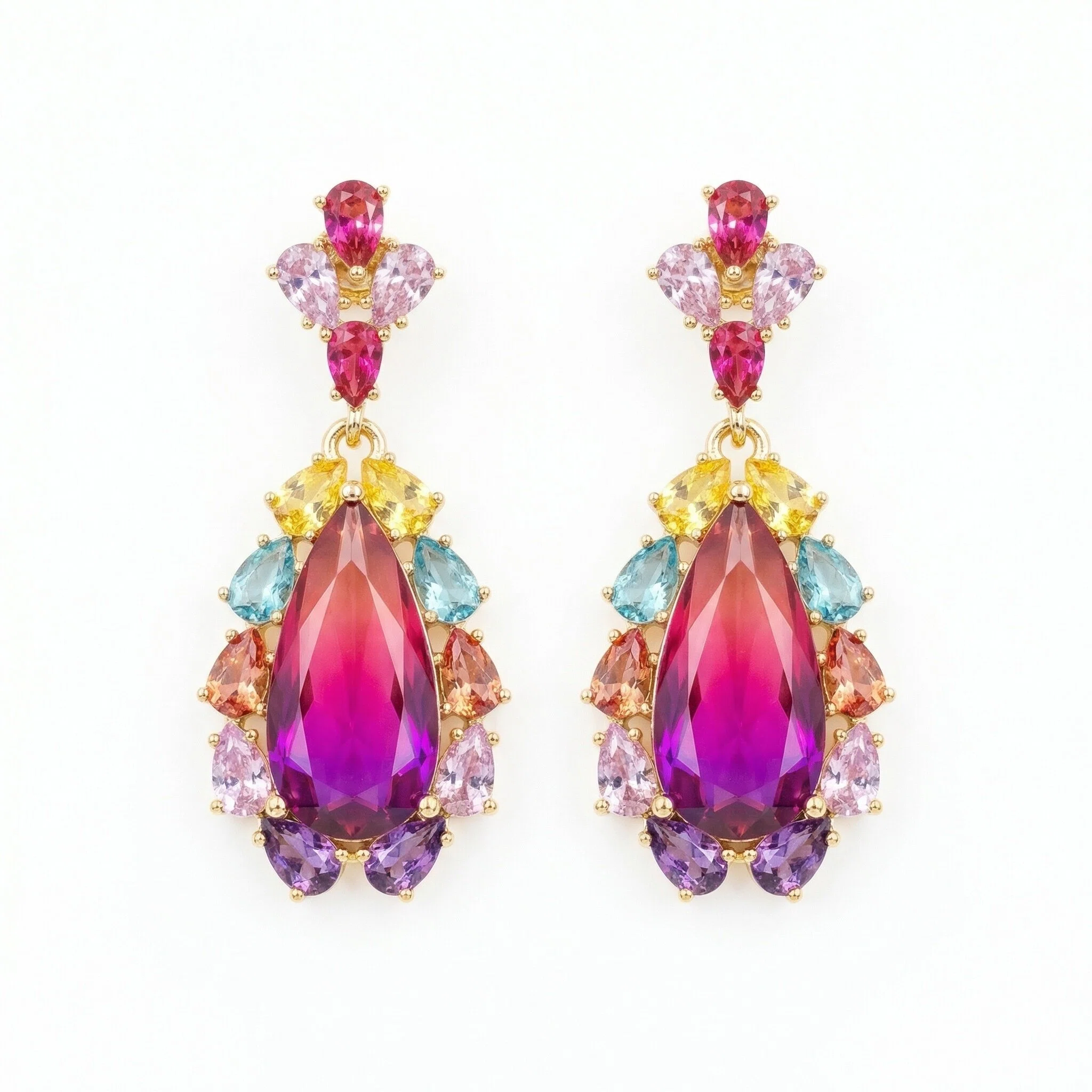 Handcrafted Multi-Gemstone Drop Earrings – Bohemian Teardrop in Gold