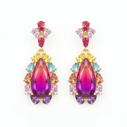 Handcrafted Multi-Gemstone Drop Earrings – Bohemian Teardrop in Gold