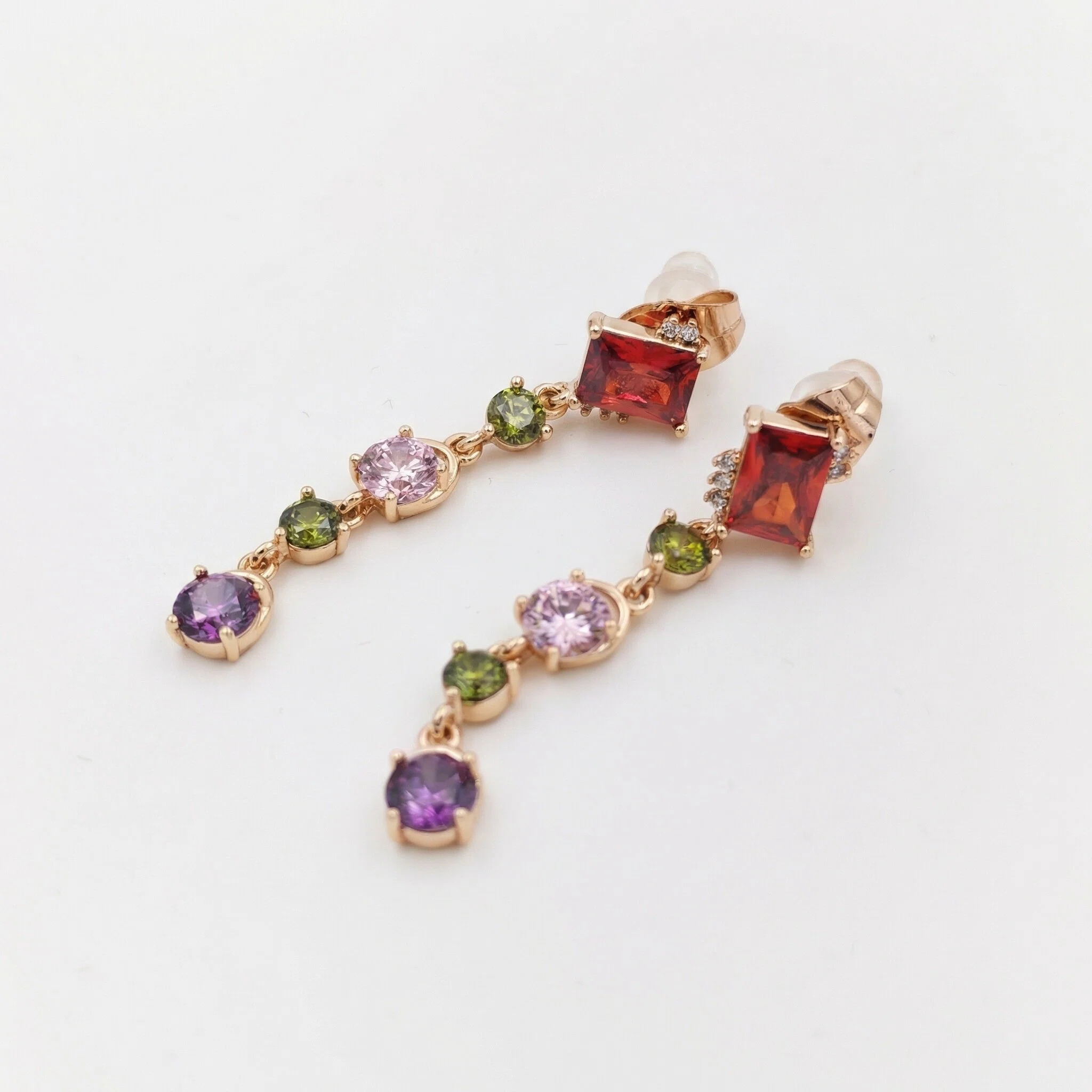 Asymmetric Multi-Gemstone Tassel Earrings – Bohemian Fringe in Rose Gold