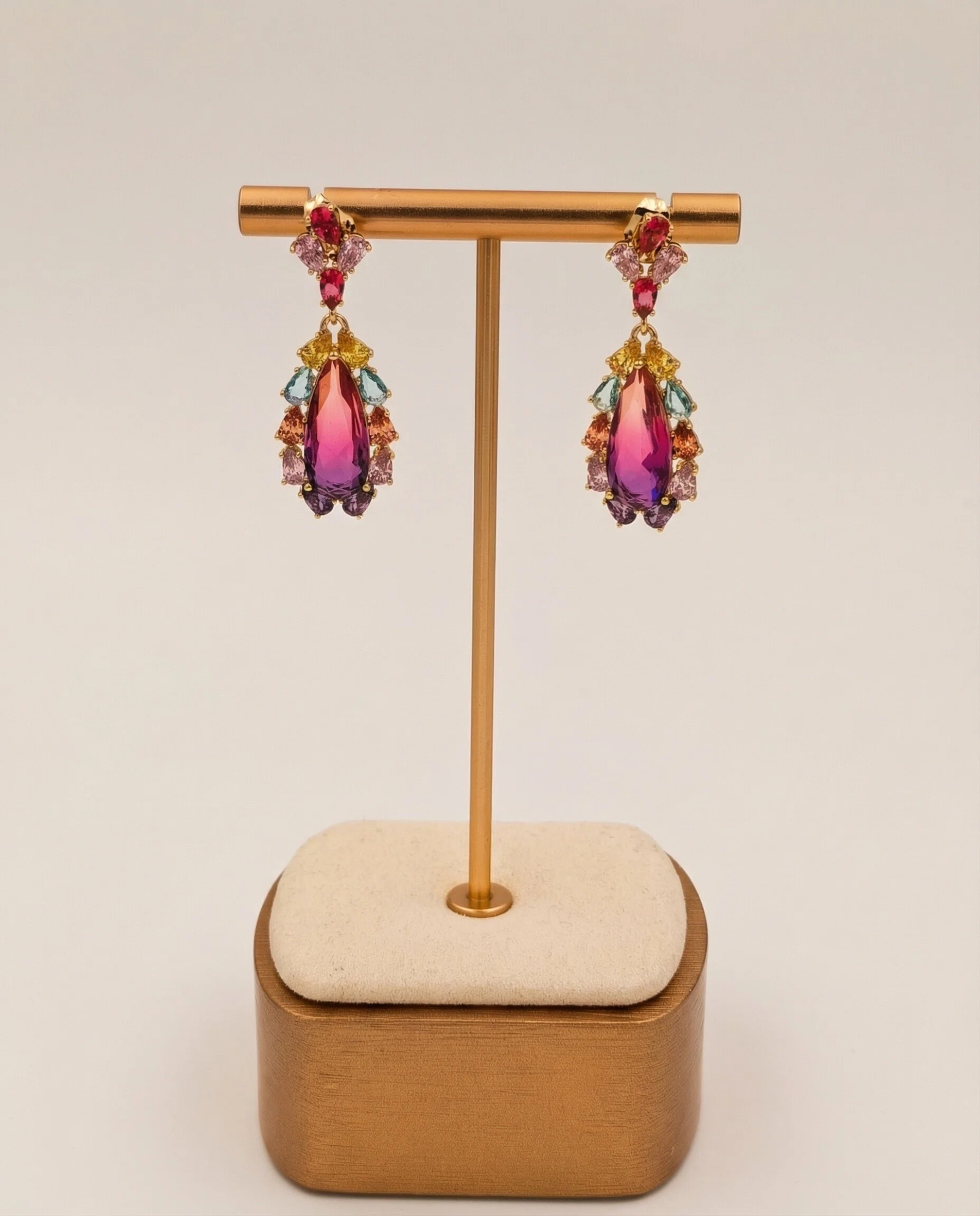 Handcrafted Multi-Gemstone Drop Earrings – Bohemian Teardrop in Gold