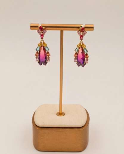 Handcrafted Multi-Gemstone Drop Earrings – Bohemian Teardrop in Gold