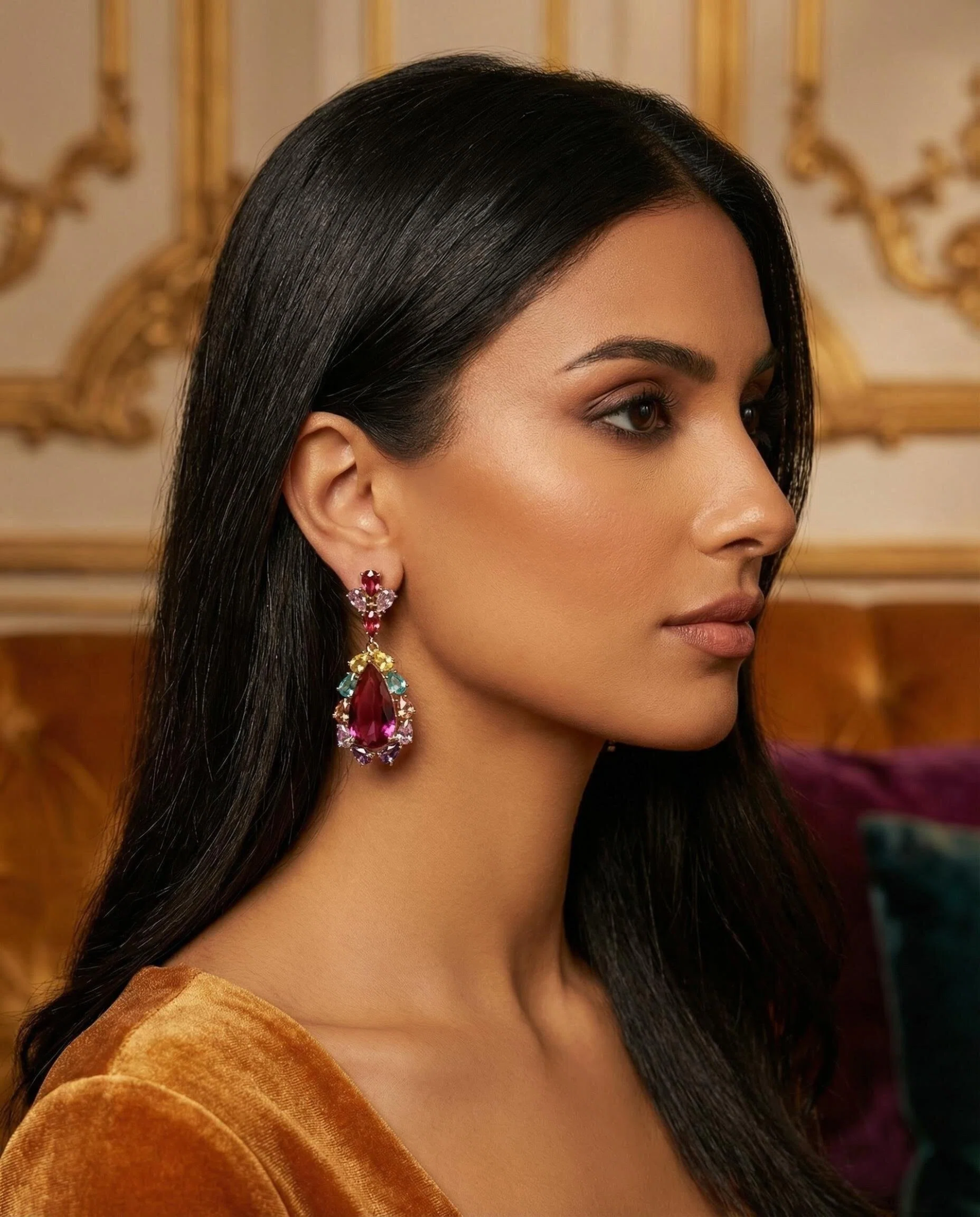 Handcrafted Multi-Gemstone Drop Earrings – Bohemian Teardrop in Gold