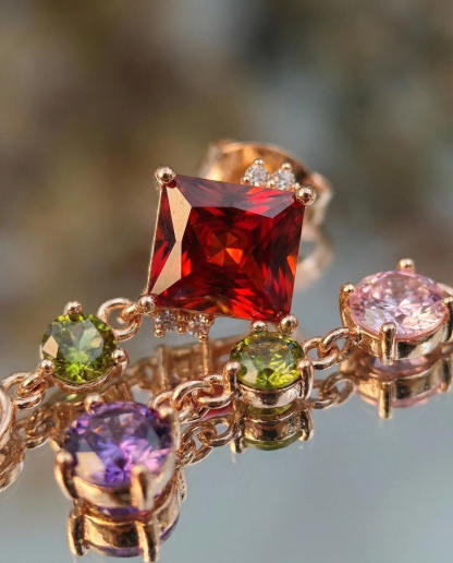 Asymmetric Multi-Gemstone Tassel Earrings – Bohemian Fringe in Rose Gold