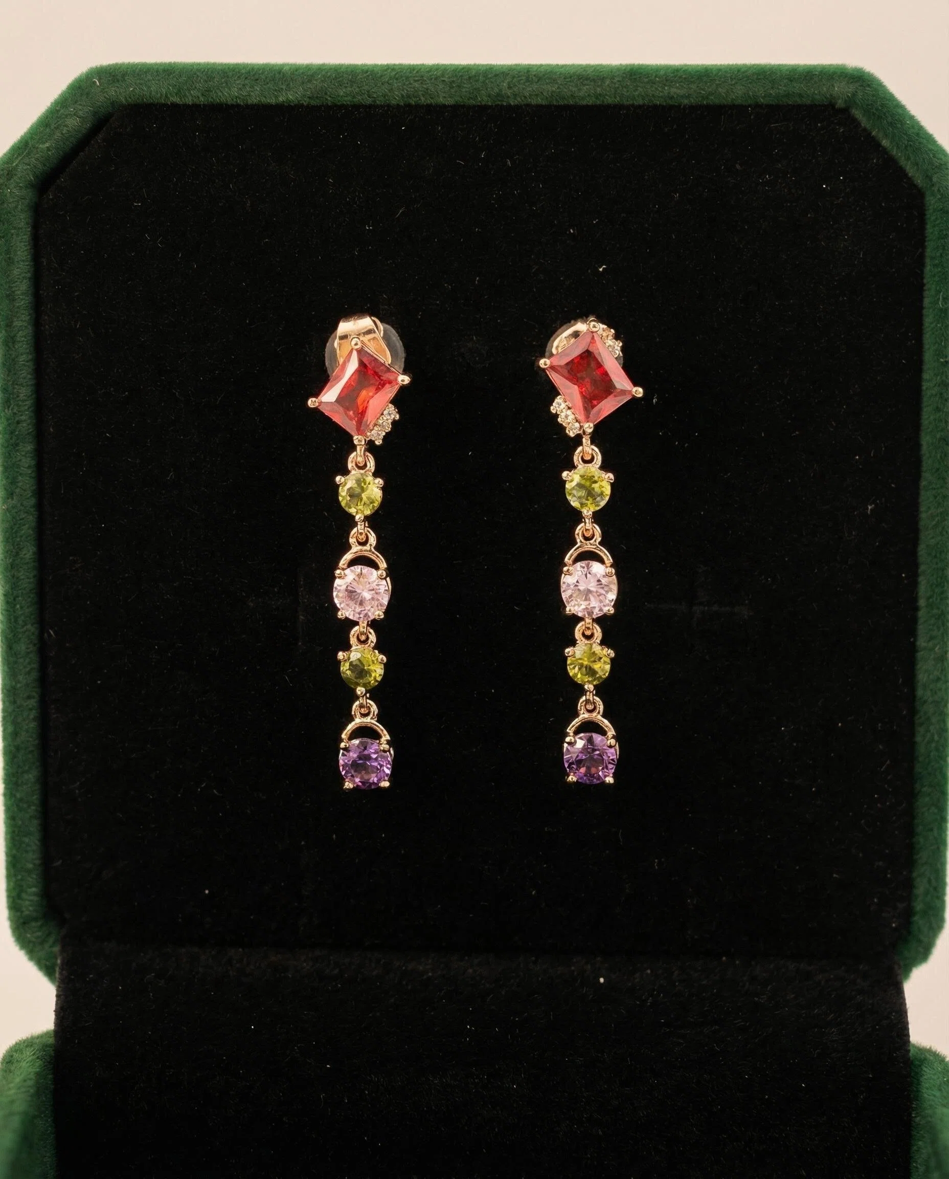 Asymmetric Multi-Gemstone Tassel Earrings – Bohemian Fringe in Rose Gold